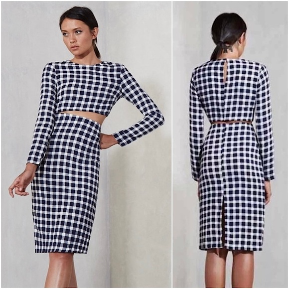 REFORMATION Gingham Plaid Check Crewneck Long Sleeve Back Keyhole Crop Top XS - Picture 1 of 6